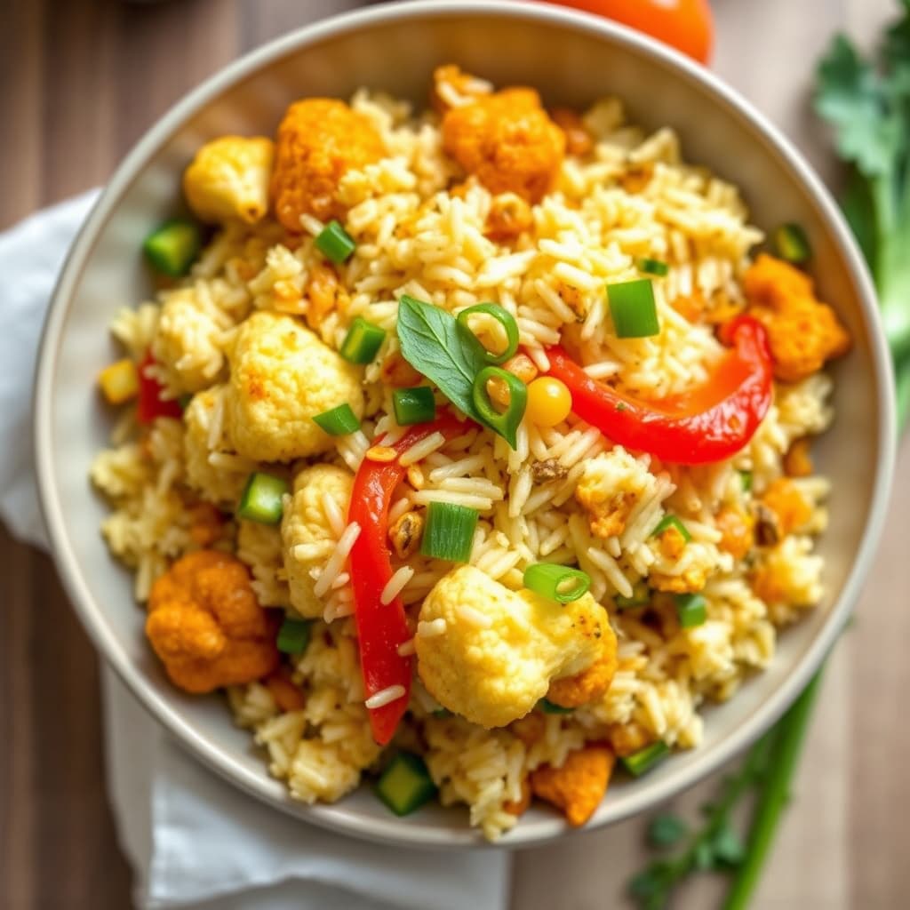 Karriris med blomkål, paprika og vårløk