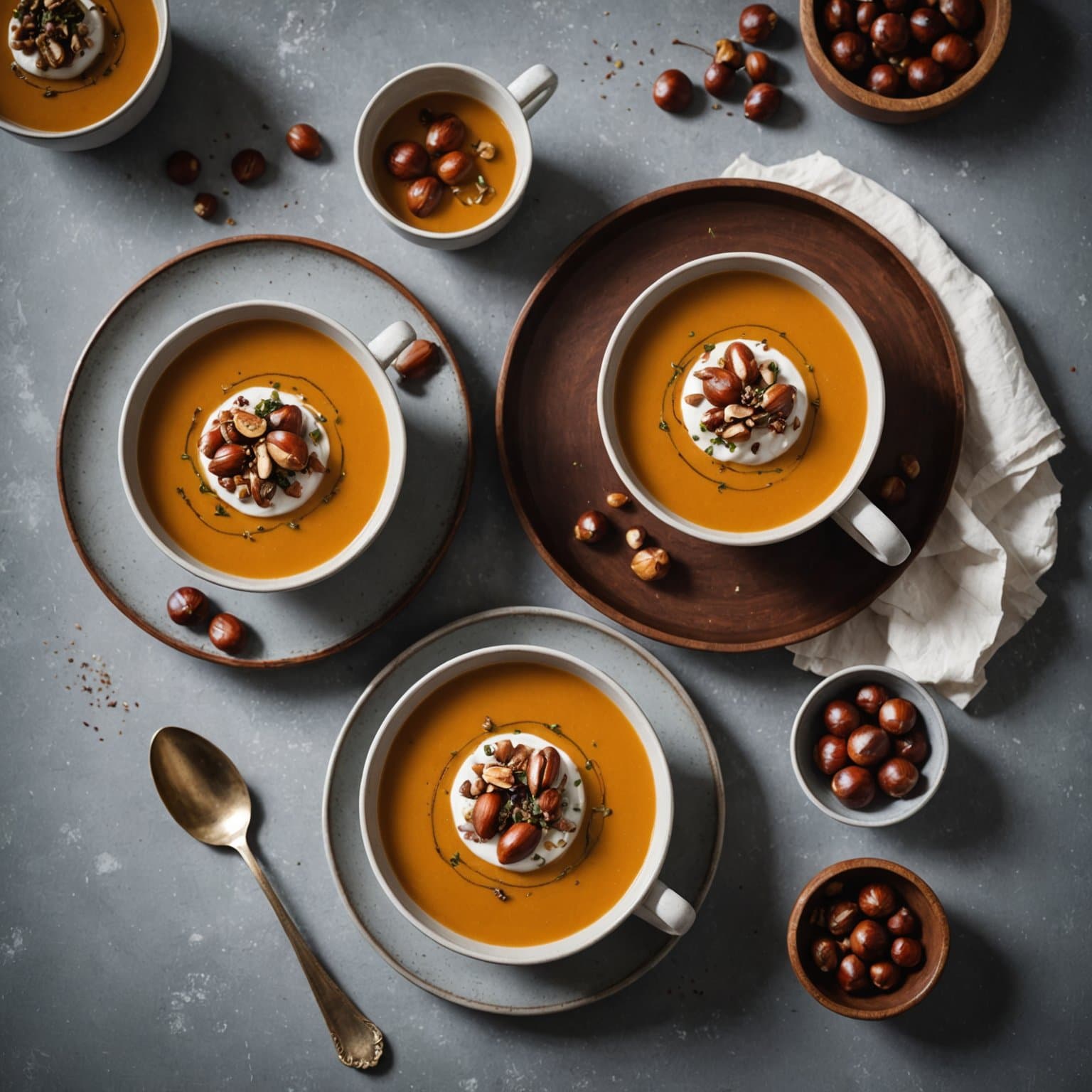 Kastanjesuppe og sherrysuppe med trøffelgarnityr