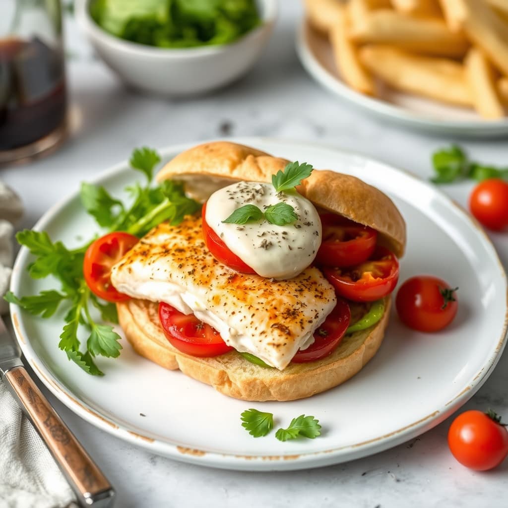 Kattfiskhelt med stekte tomater og urtesaus