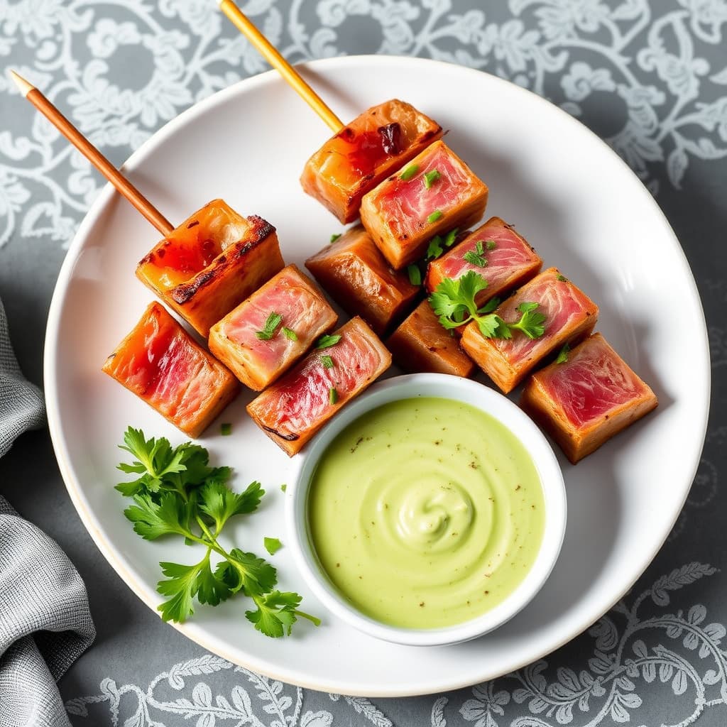 Kebab av tunfisk med wasabisaus
