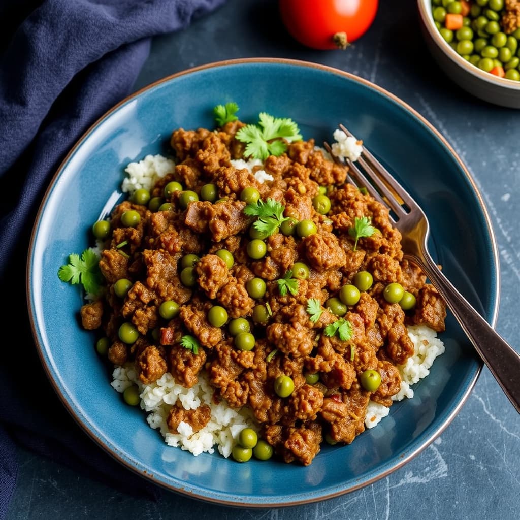 Keema (indisk krydret kjøttdeig av kalv og storfe med erter)