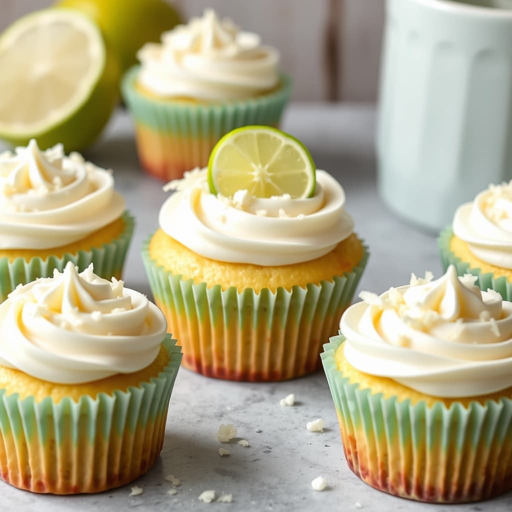 Key Lime Coconut Cupcakes med hvit sjokoladefrosting