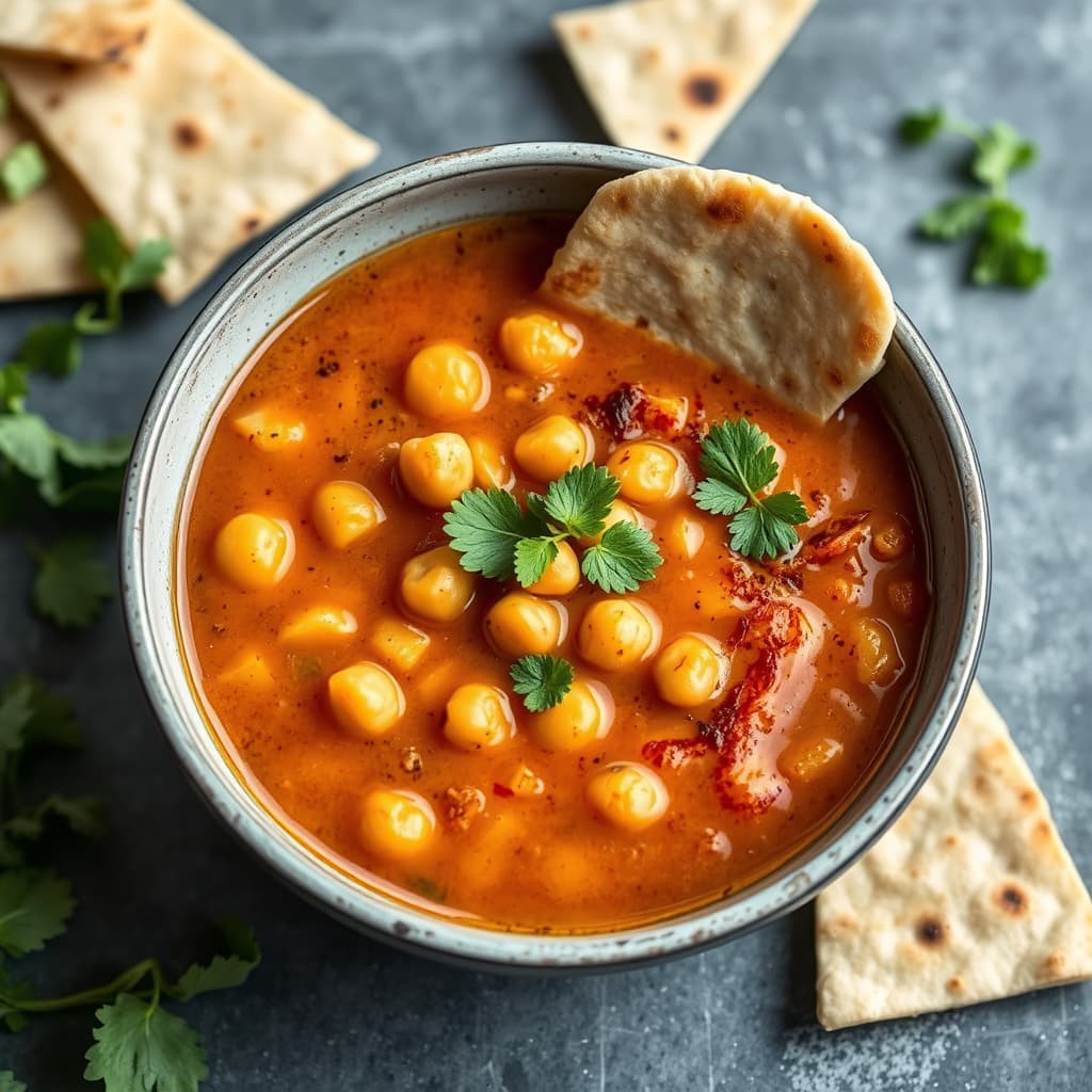 Kikert-suppe med krydrede pitachips