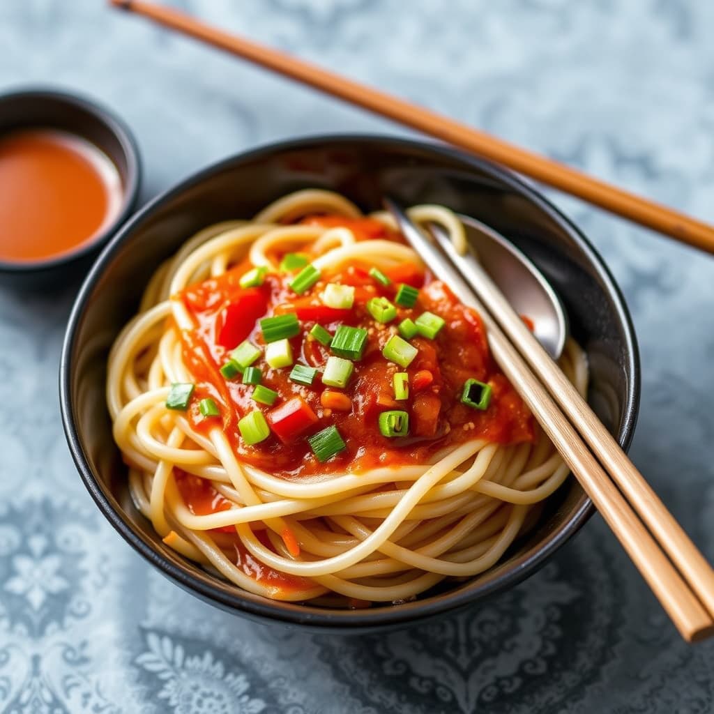 Kimchi-udon med vårløk