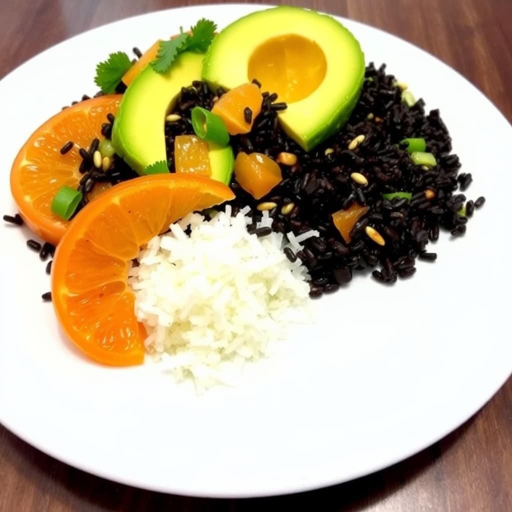 Kinesisk svart ris-, appelsin- og avokadosalat