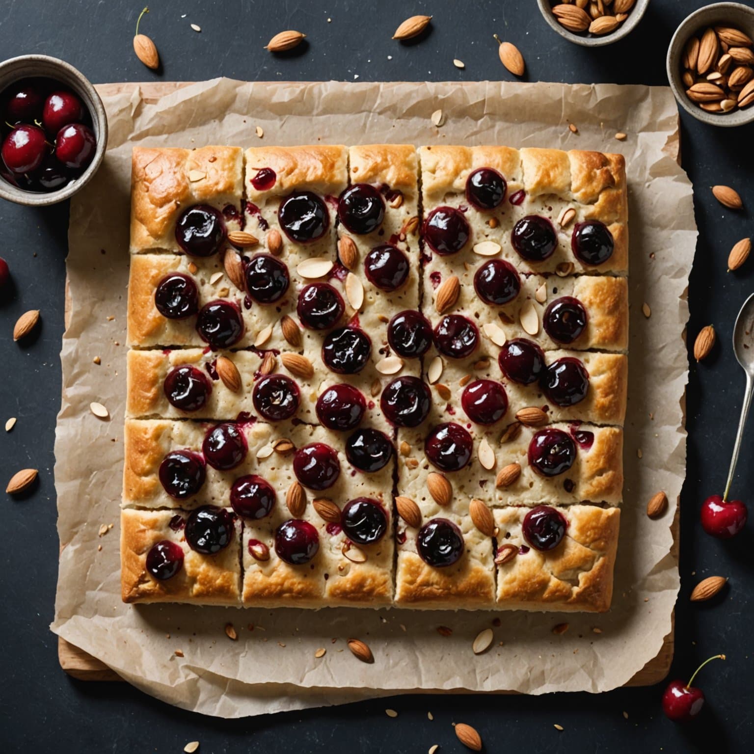 Kirsebær- og mandelfocaccia