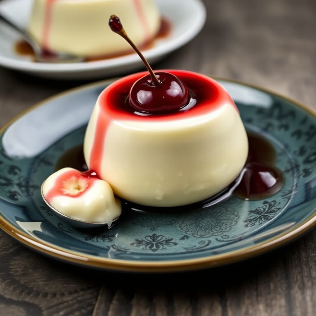 Kirsebærdekket mandel panna cotta