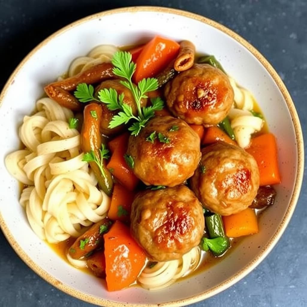 Kjøttboller av kalvekjøtt med braiserte grønnsaker