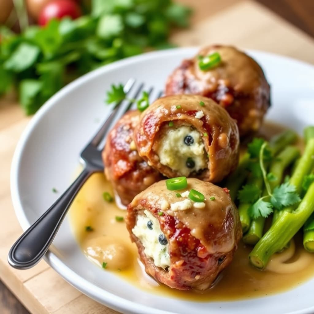 Kjøttboller fylt med blåmuggost og dato