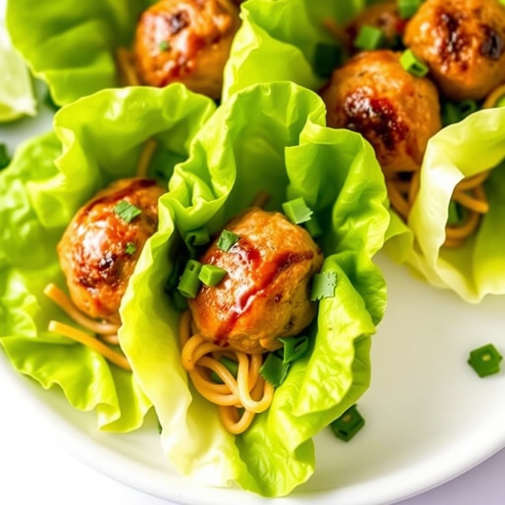 Kjøttboller med svinekjøtt og sitrongress i salatbladskopper