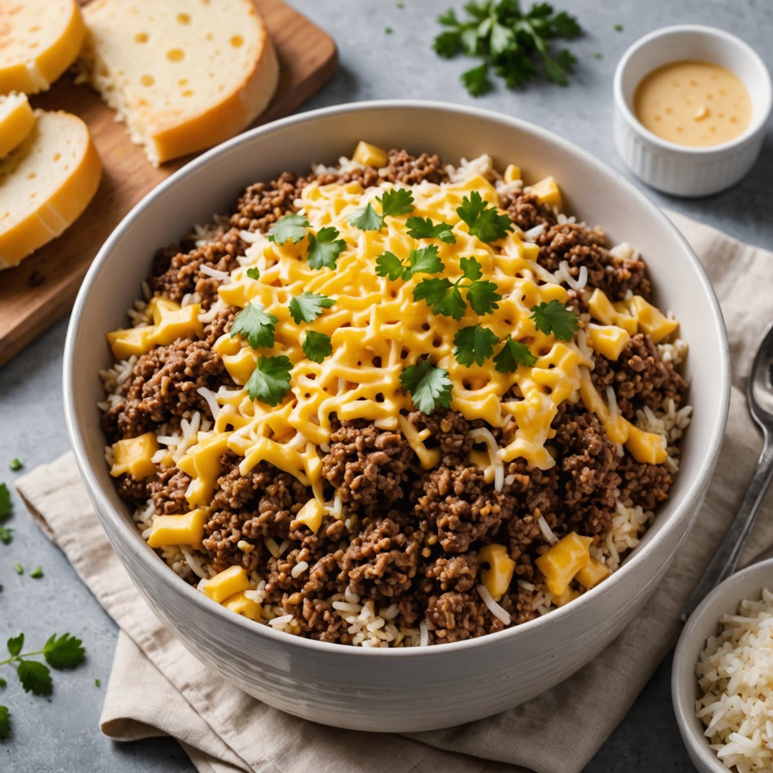 Kjøttdeig og ris med ost