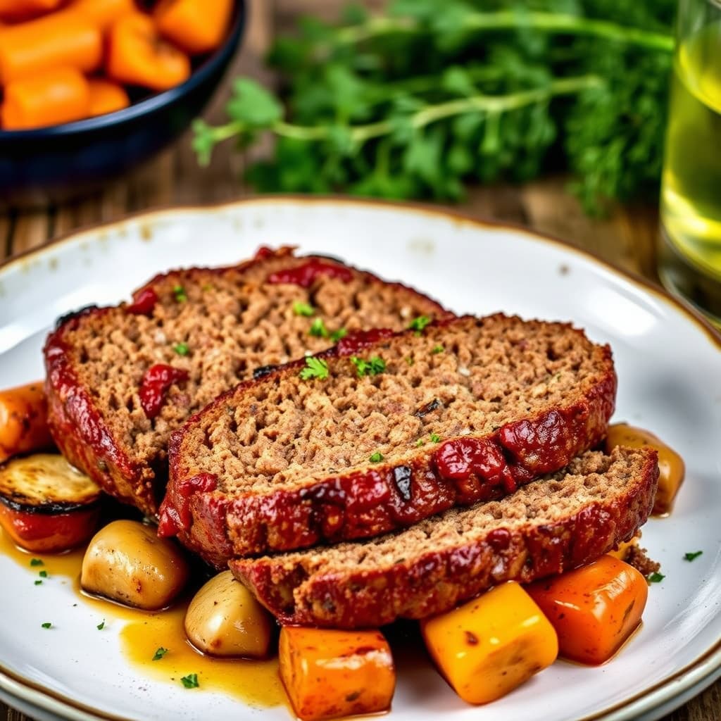 Klassisk kjøttkake med ovnsbakte grønnsaker