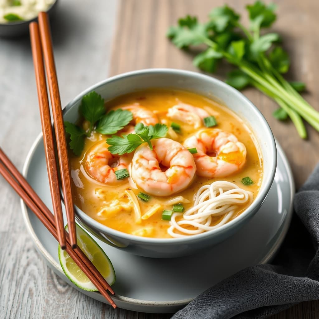 Klassisk Shrimp Laksa med risnudler