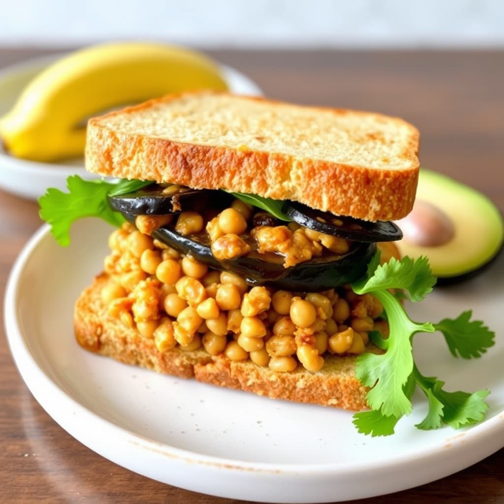 Knust kikerte- og auberginesmørbrød