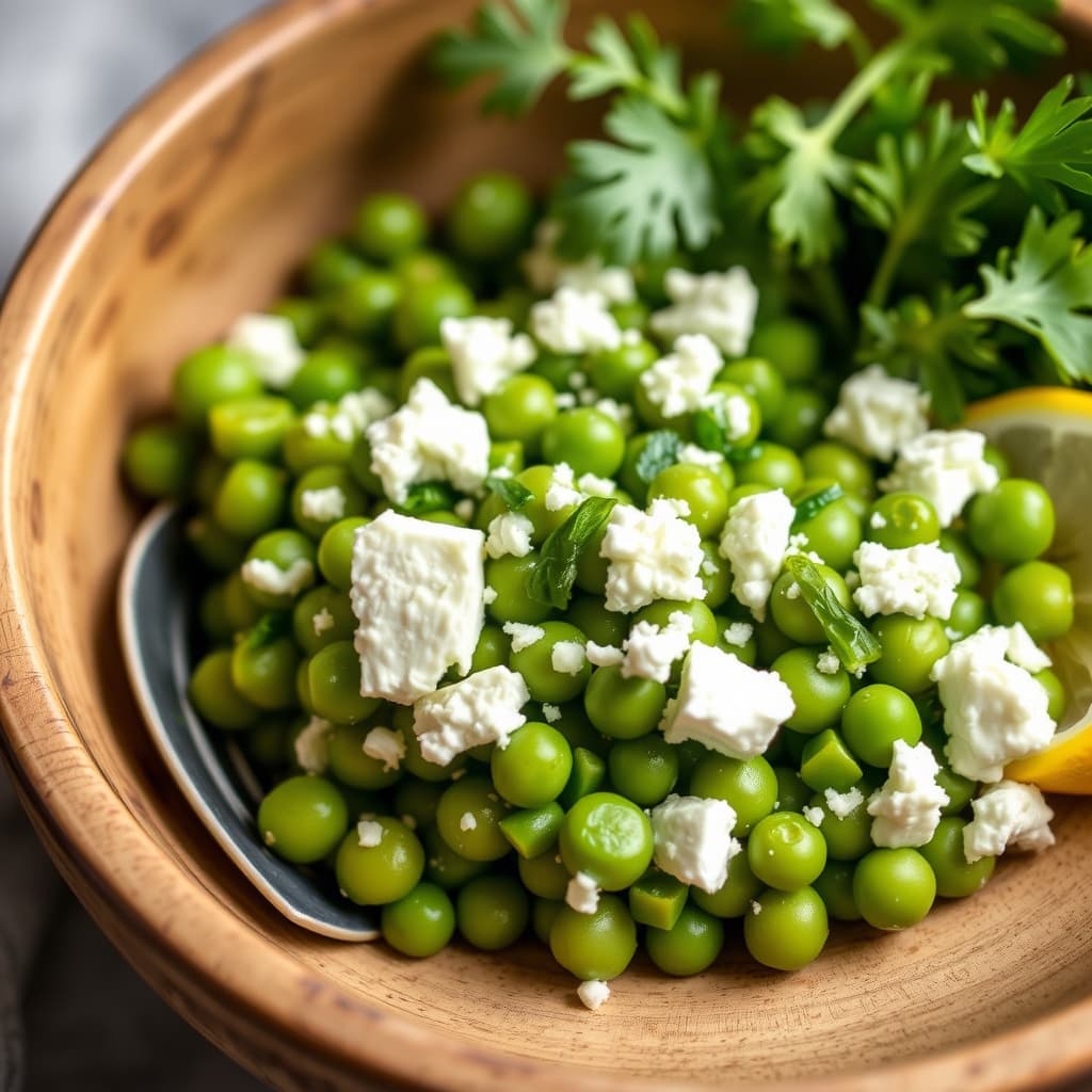 Knuste erter med fetaost og vårløk