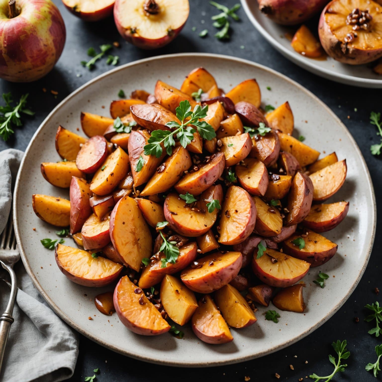 Knuste søtpoteter med karamelliserte epler
