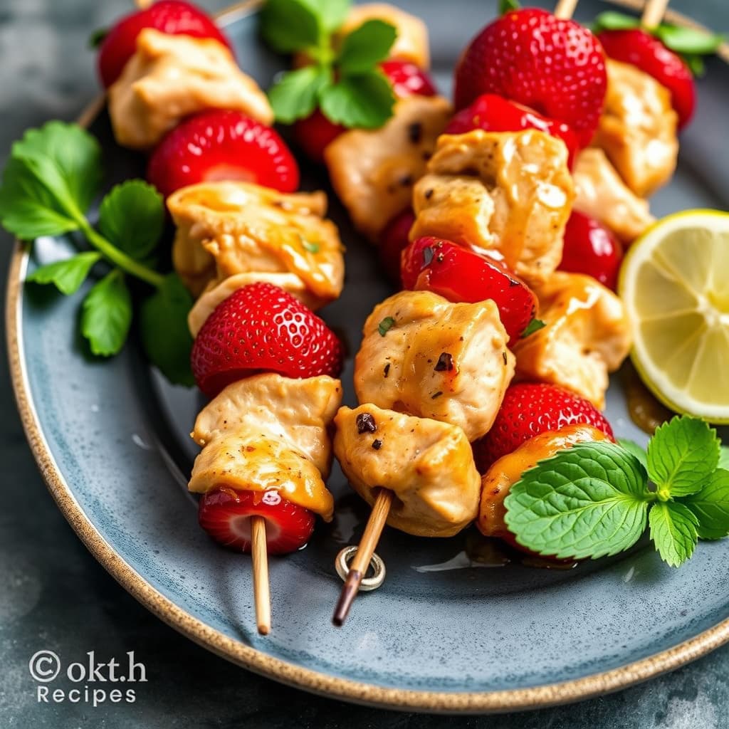 Kokende kylling- og jordbærspyd