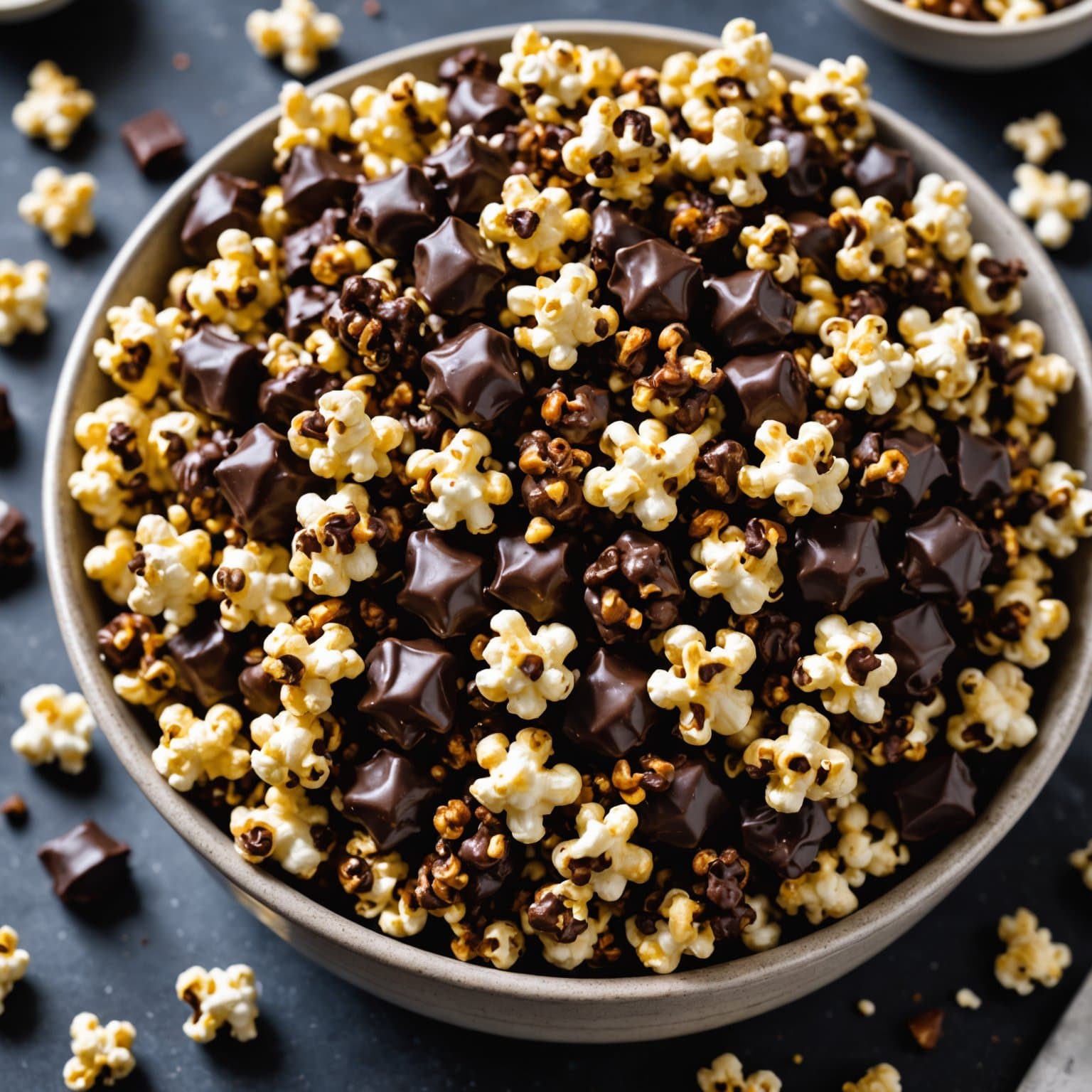 Kokeplate med mørk sjokoladepopcorn