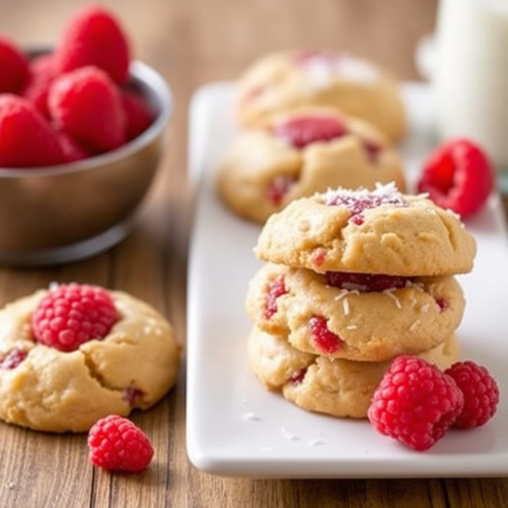 Kokos- og bringebærkaker