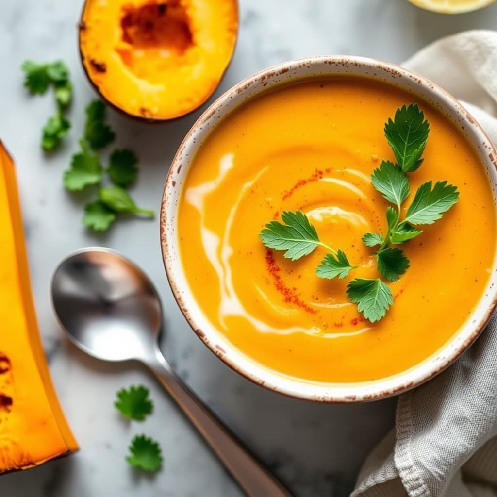 Kokos- og karri-suppe med butternut squash