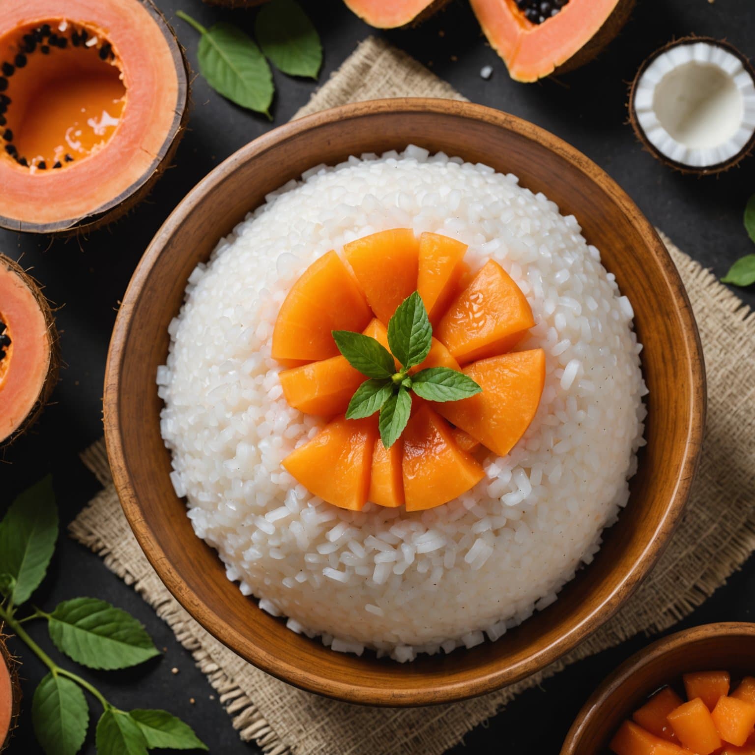 Kokos-tapioka i papayaskål