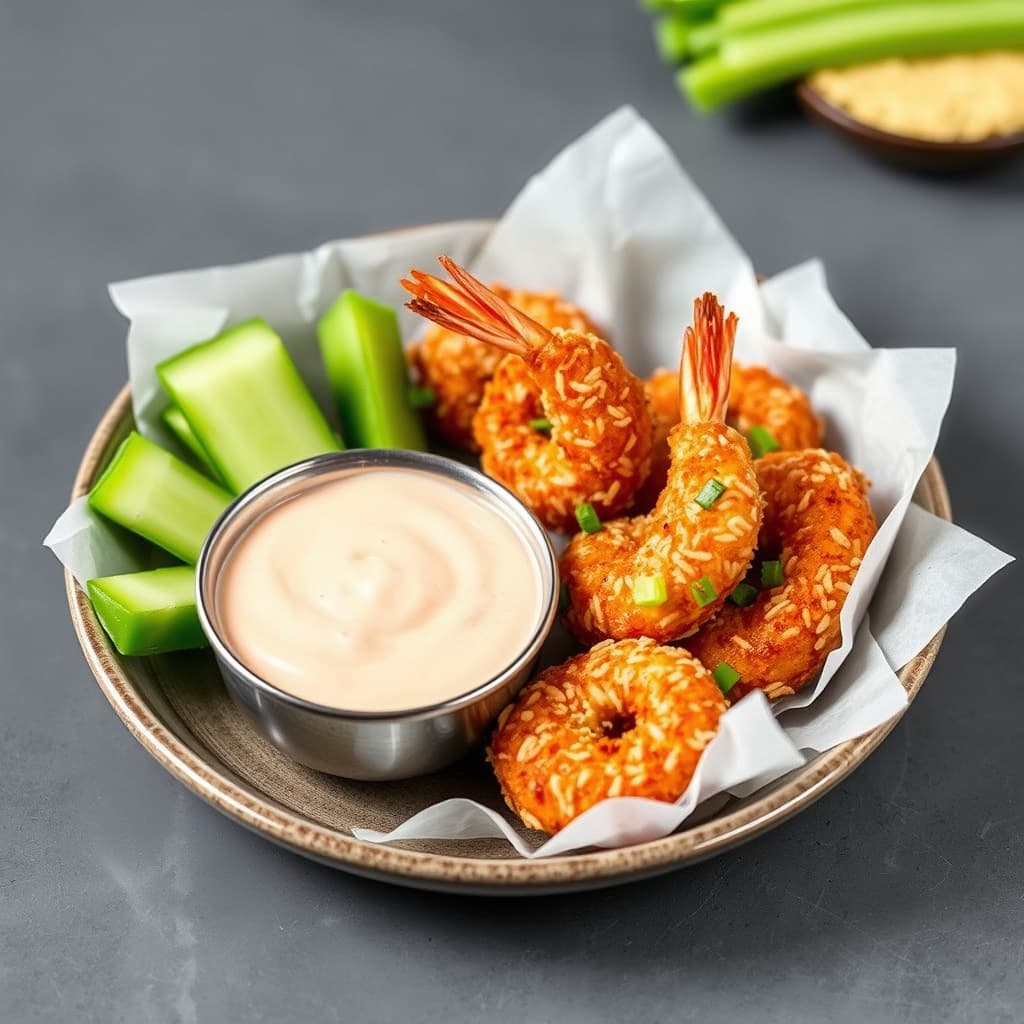 Kokosfriterte reker med dippesaus