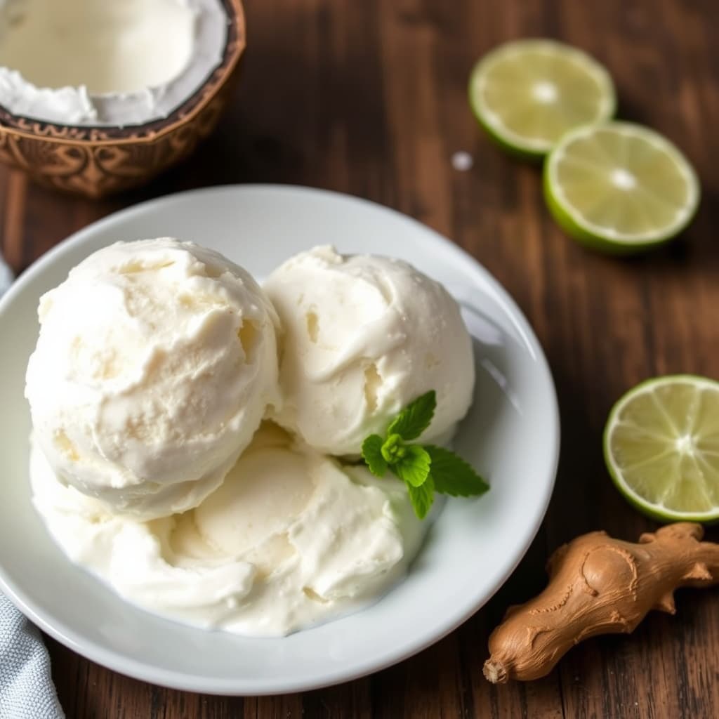 Kokosnøttmelkeis med ingefær og lime