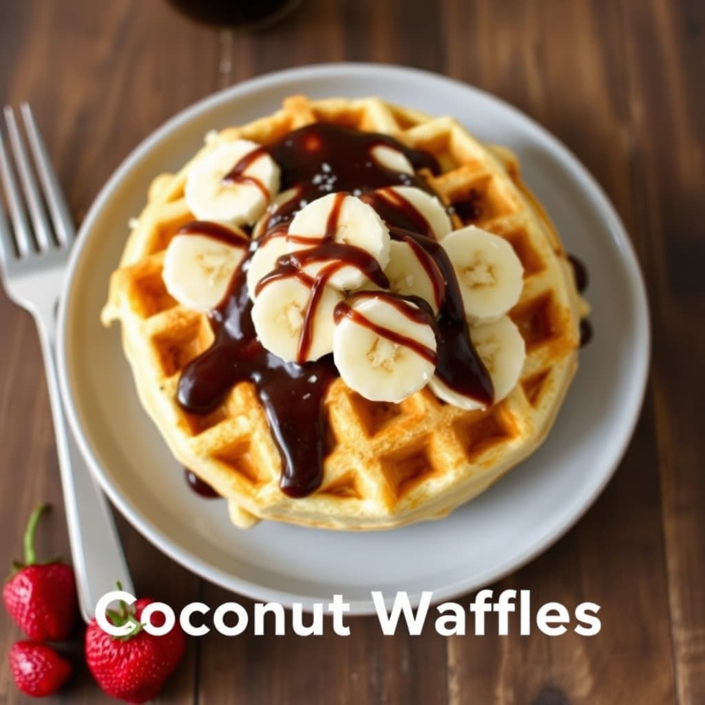 Kokosvafler med sjokolademaplesirup og banan