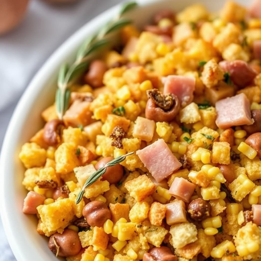 Kornbrød-fyll med skinke, kastanjer og salvie