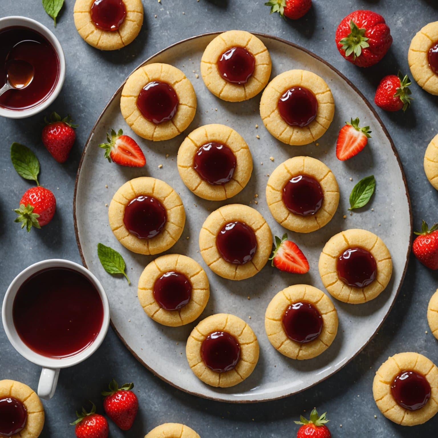 Kornmelskjærskaker med sommerjordbærsyltetøy