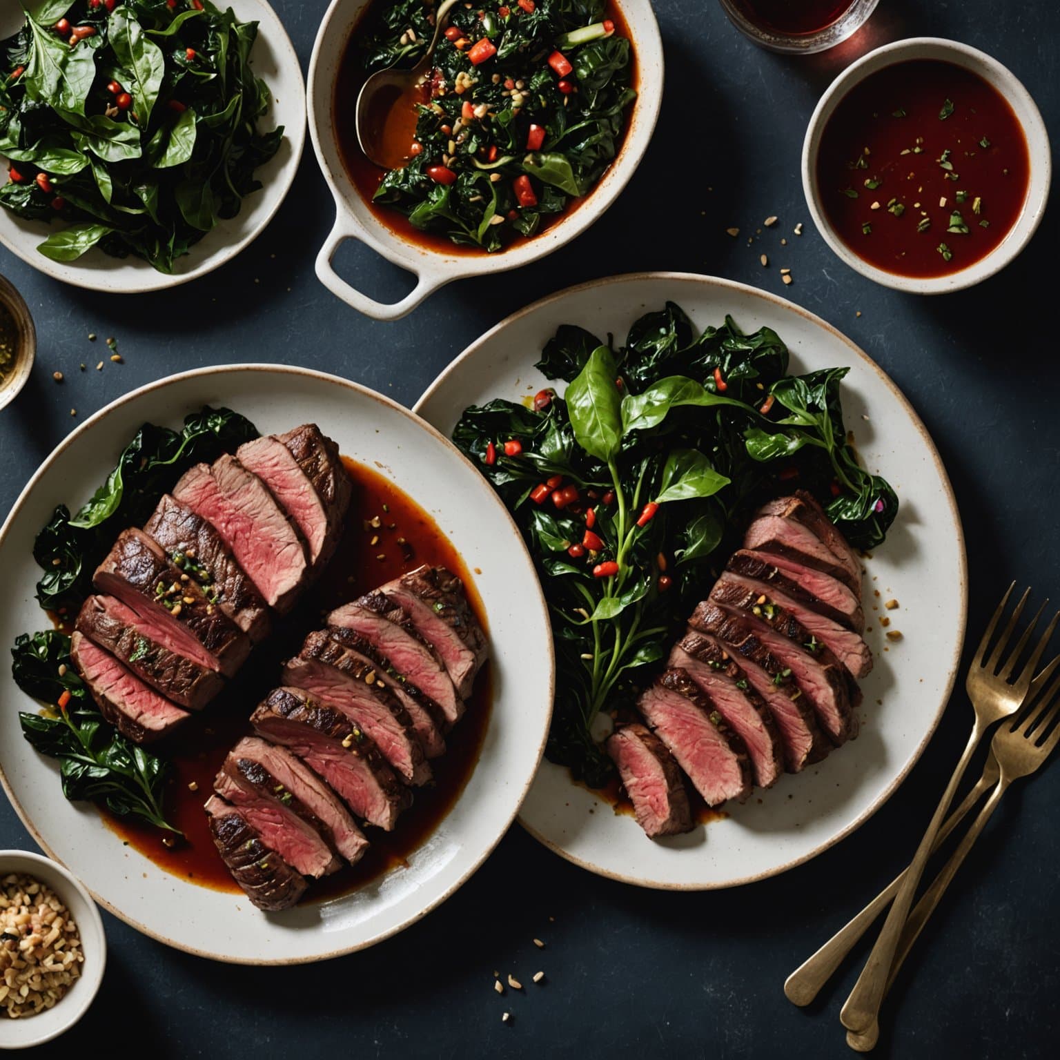 Kosher-vin- og pepperbiffer med chard