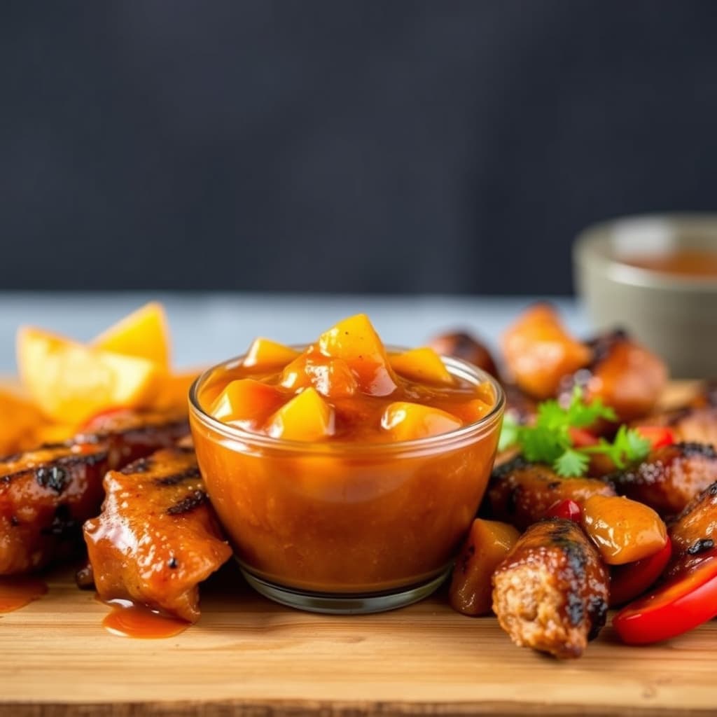 Kraftig ingefær- og mangoglasur med blandet grillmat