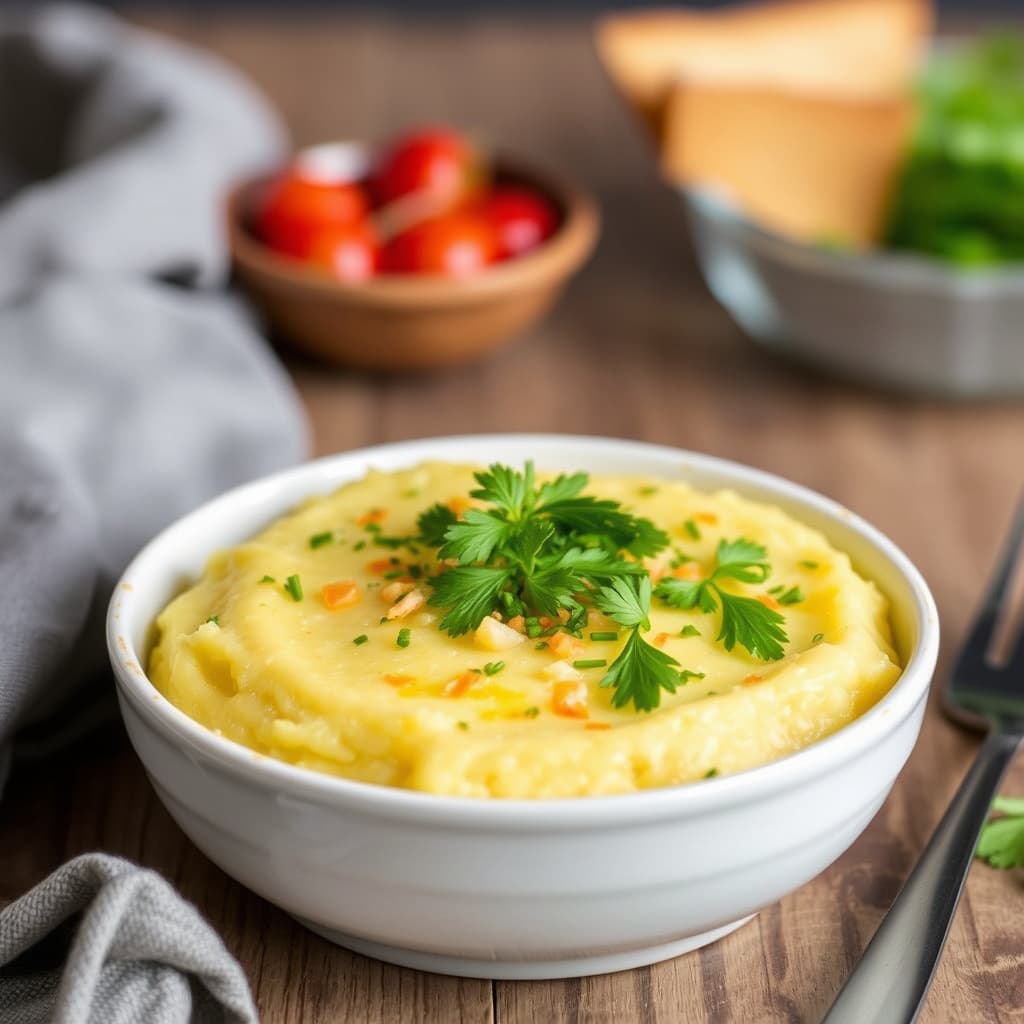 Kremet cheddarpolenta med friske urter