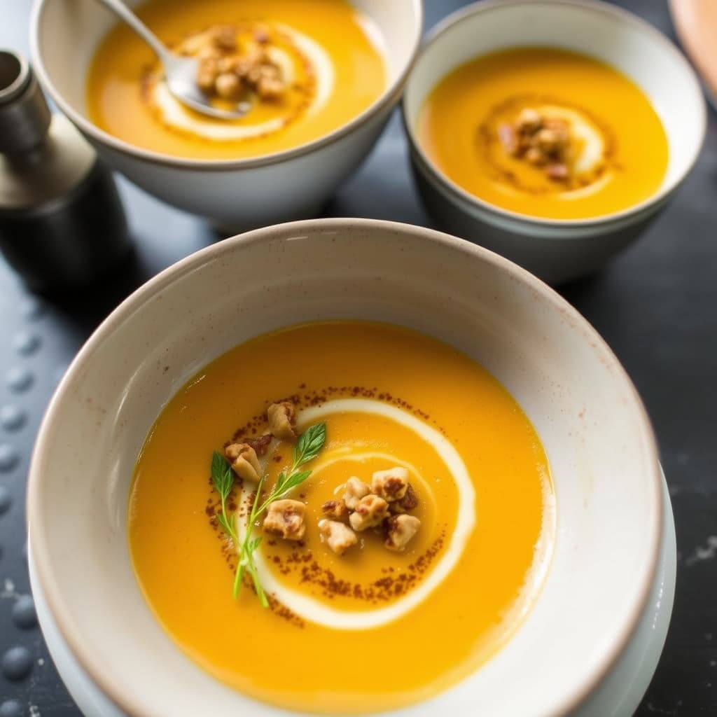 Kremet gresskarsuppe med ristet hasselnøttfrico