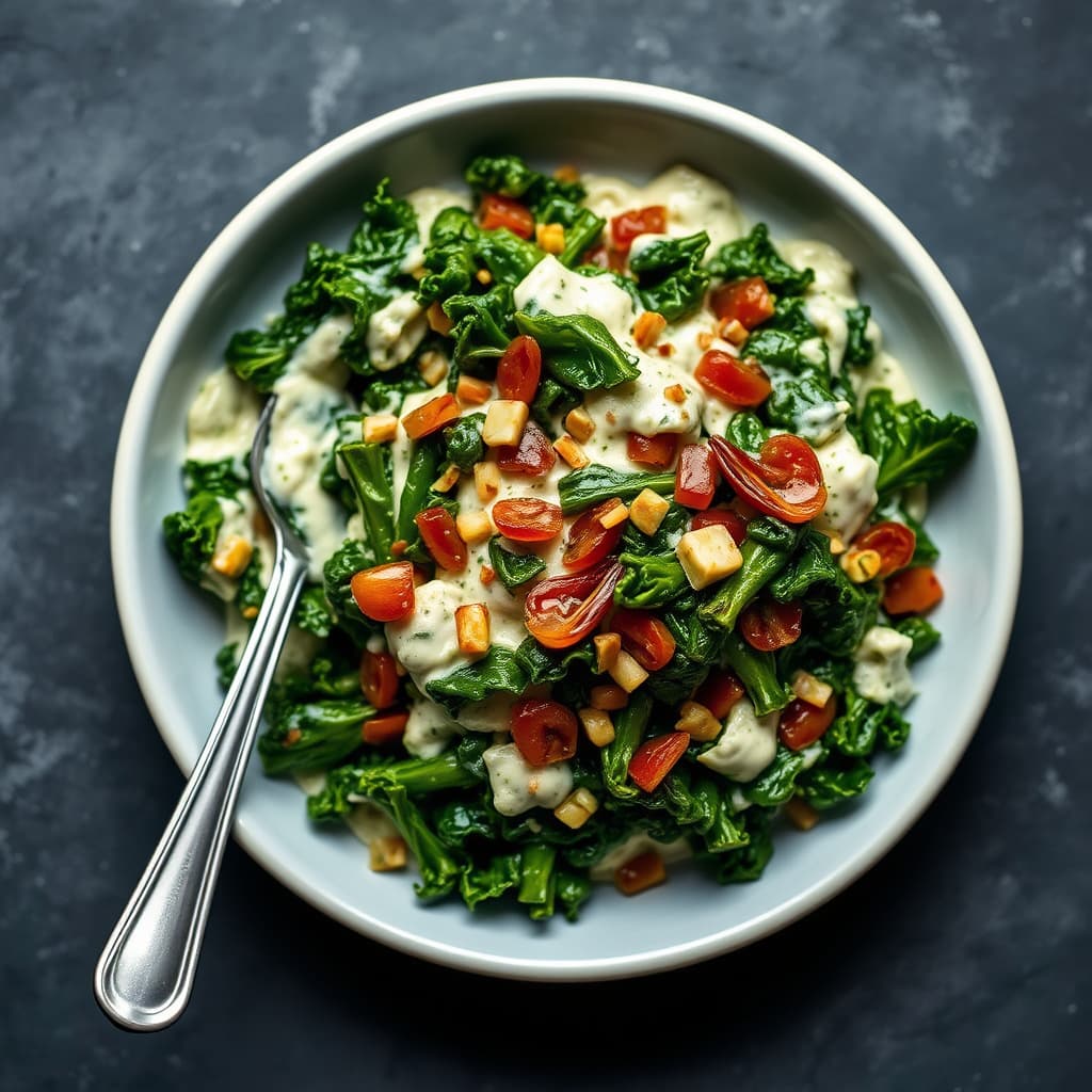 Kremet grønnkål med karamelliserte sjalottløk