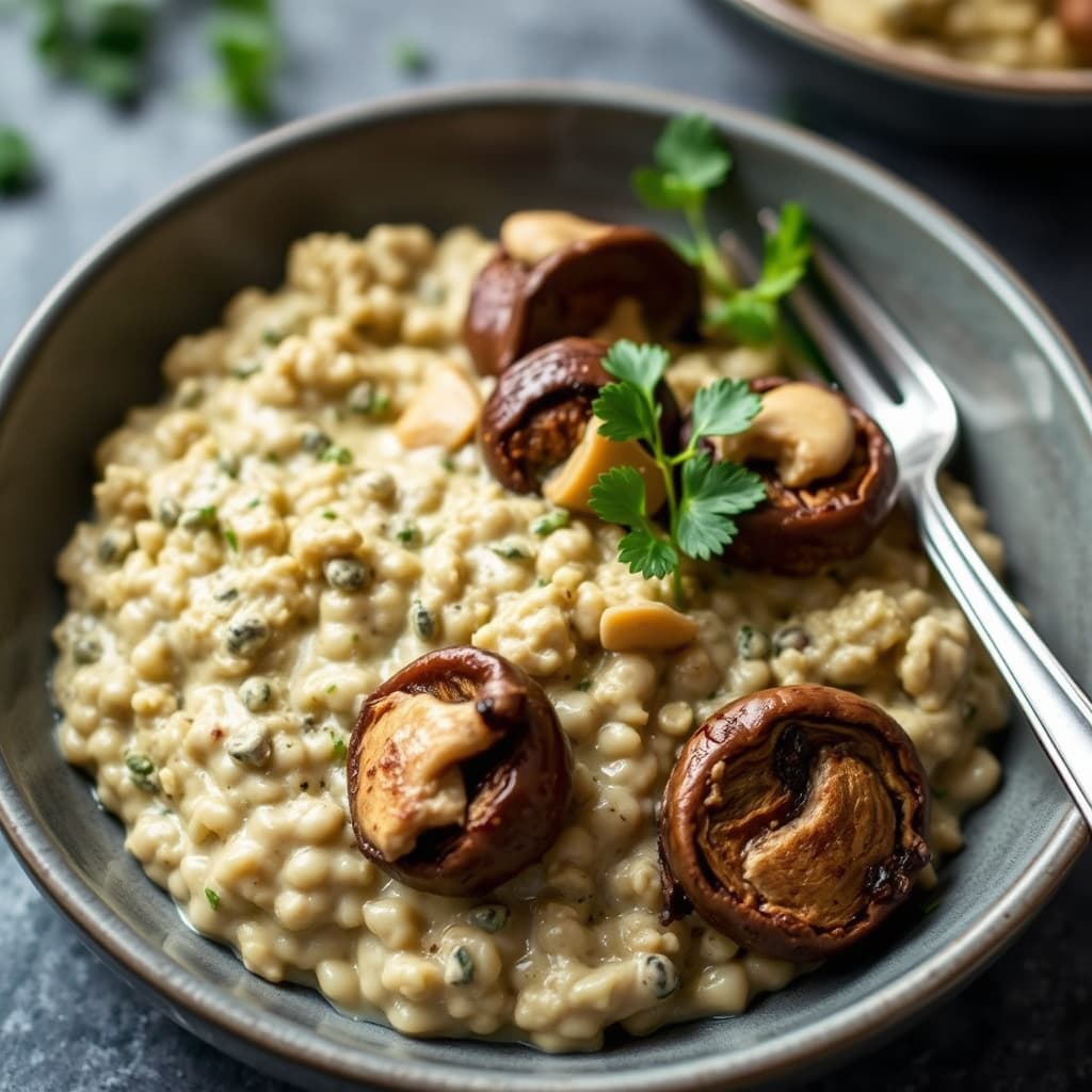 Kremet hirse med ovnsbakte portobellos