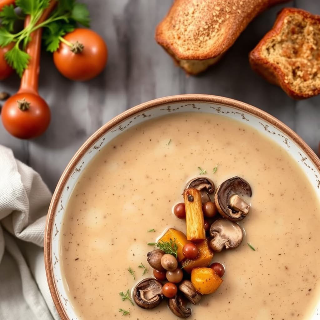 Kremet kastanjesuppe med porcini-sopp og sauterte rotgrønnsaker