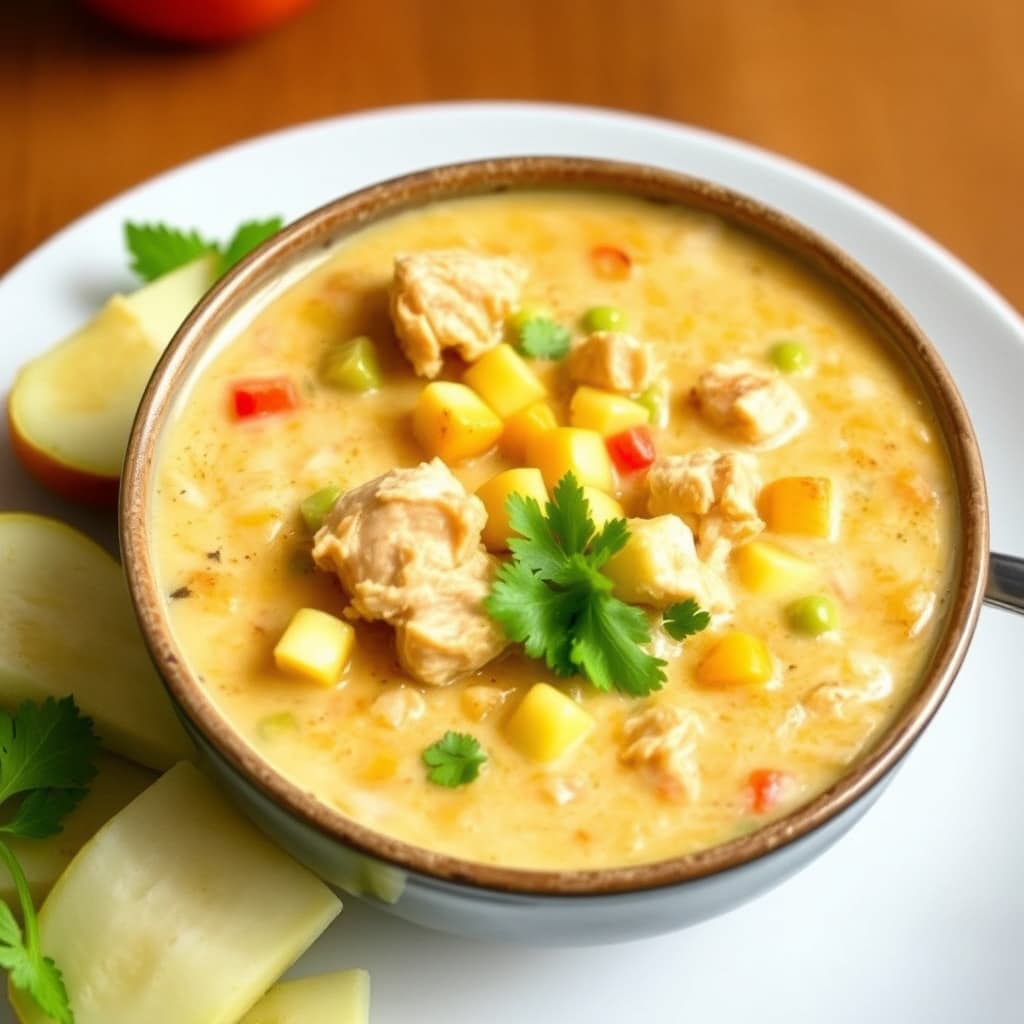 Kremet, krydret mais- og kyllingsuppe