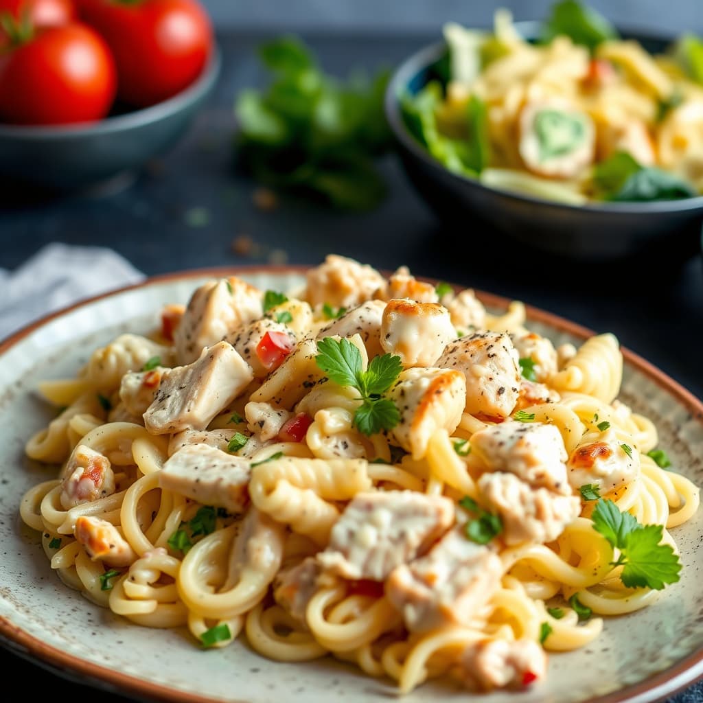 Kremet kylling- og pastasalat