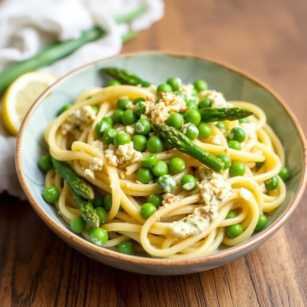 Kremet pasta med asparges og erter