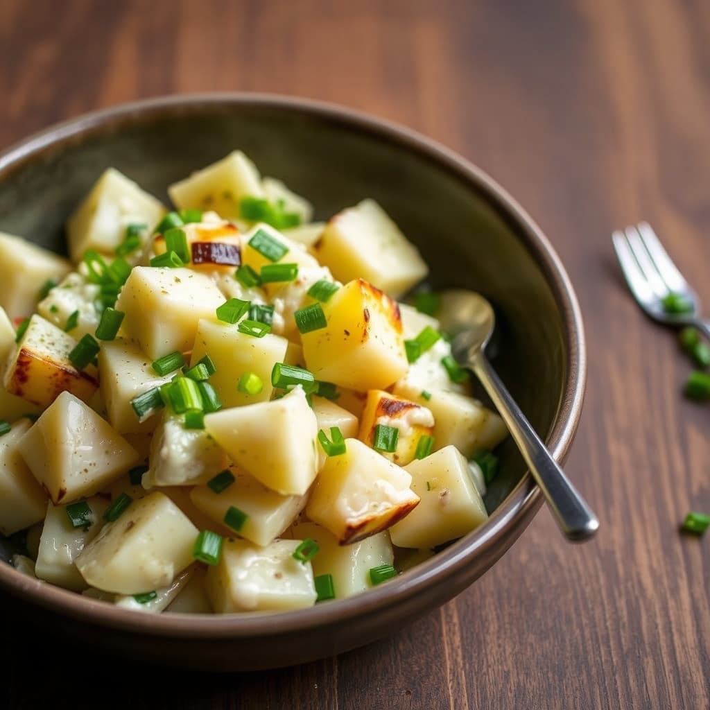 Kremet potetsalat med grillede vårløk