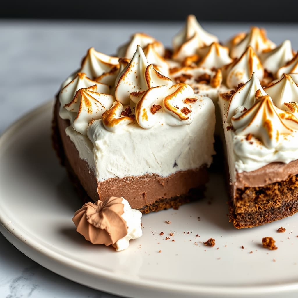 Kremet sjokoladetærte uten steking med ristet marengs