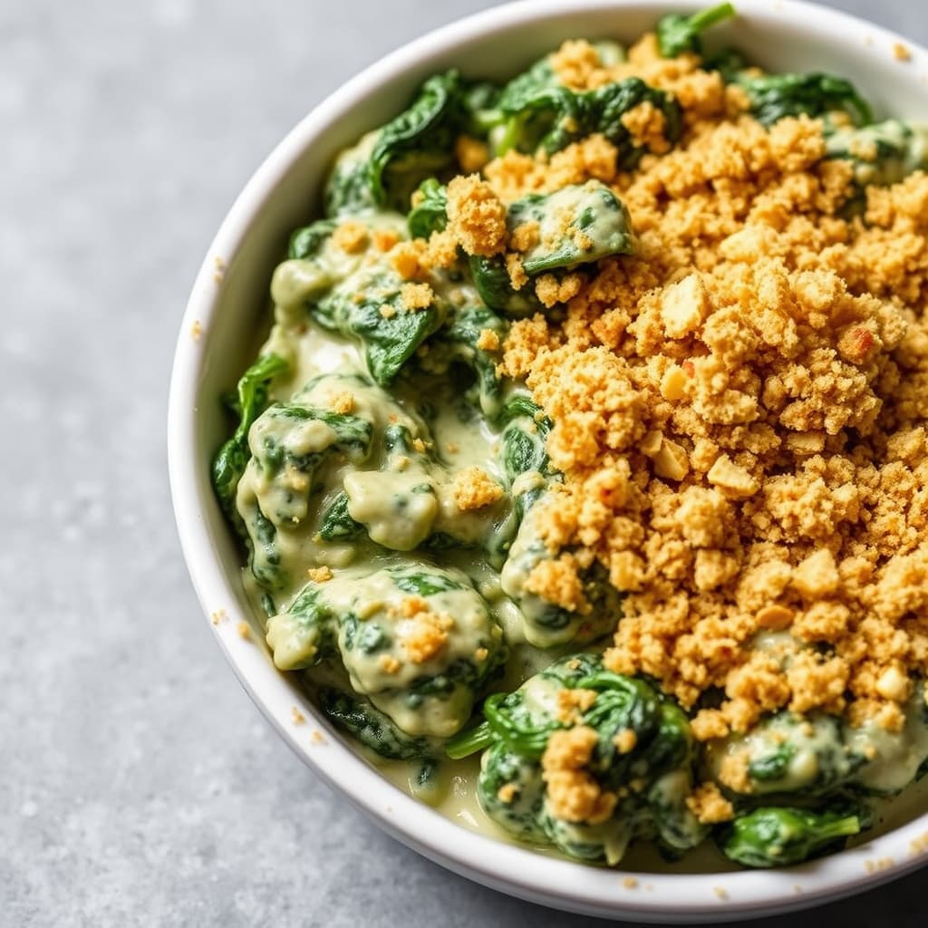 Kremet spinat med gyllen brødsmule topping