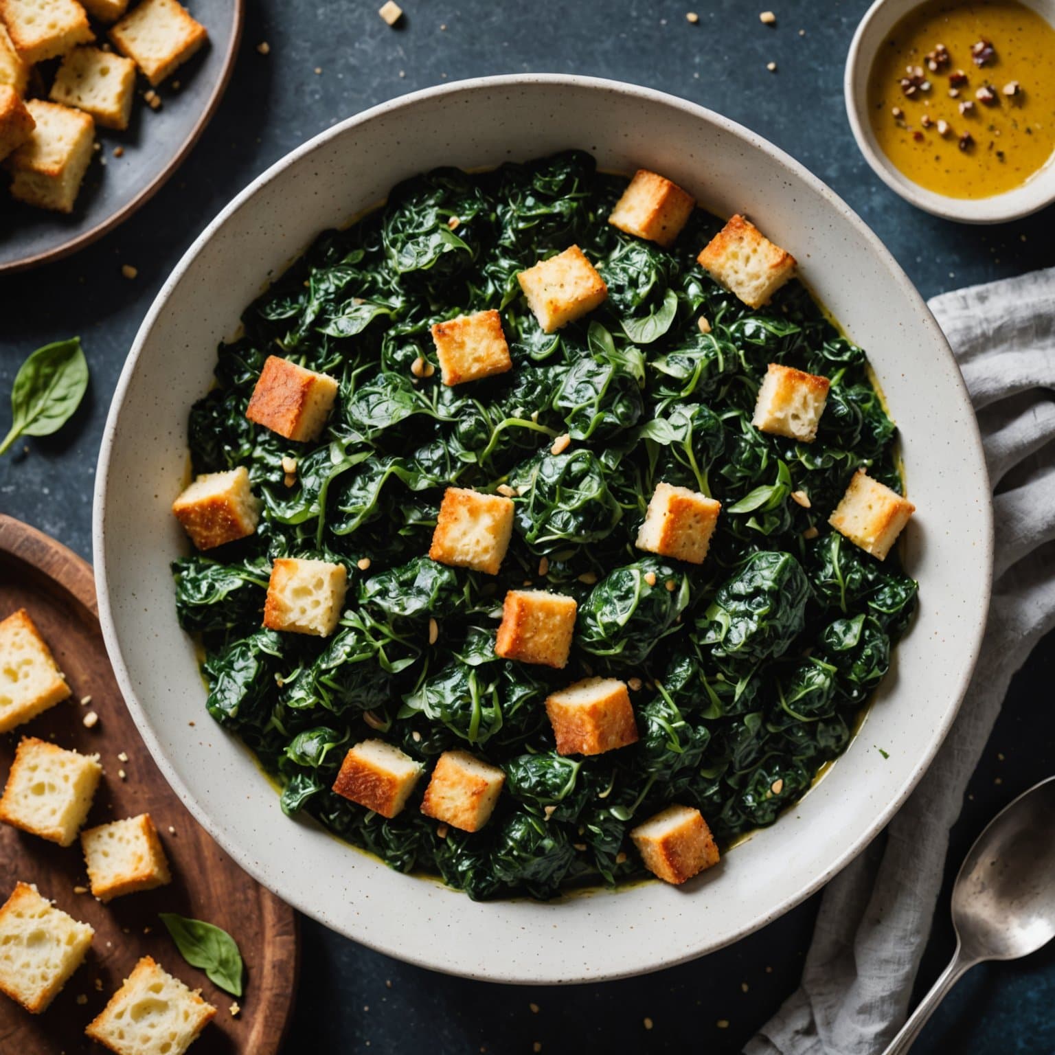 Kremet spinat med krutonger