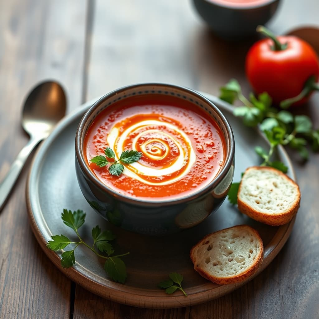 Kremet tomatsuppe med ovnsbakte paprikaer