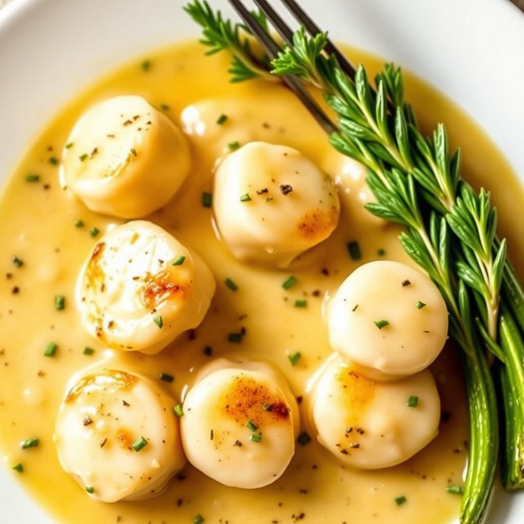 Kremete kamskjell med hvitvinsaus