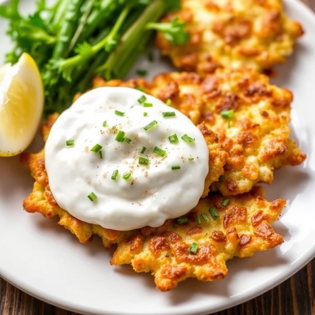 Kremete, sprø latkes med hvitløk- og spisskumm sour cream