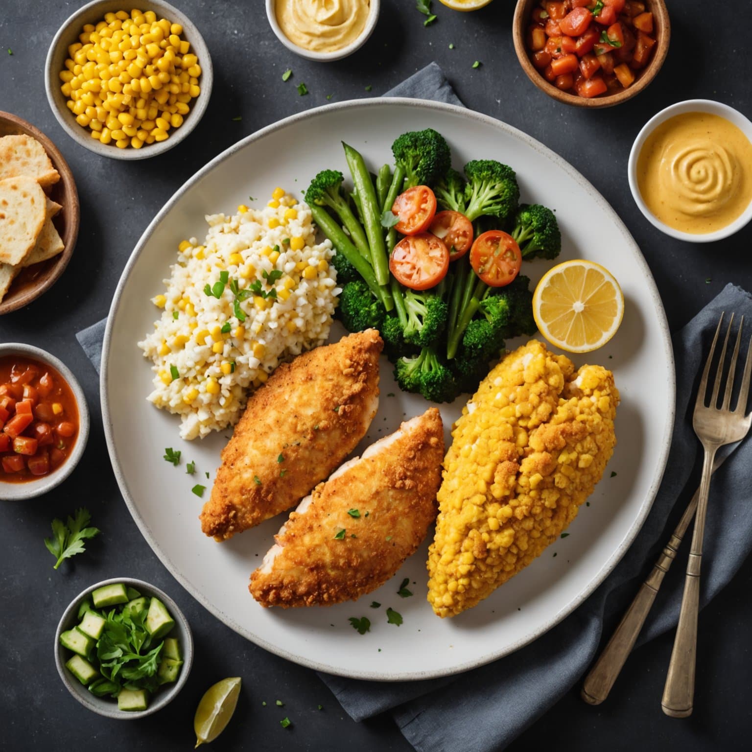 Kreolsk kylling og fisk med maismel og panering