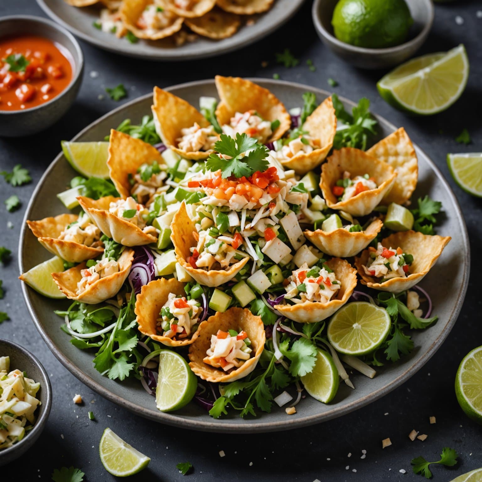 Krepsesalat med wonton-chips og lime