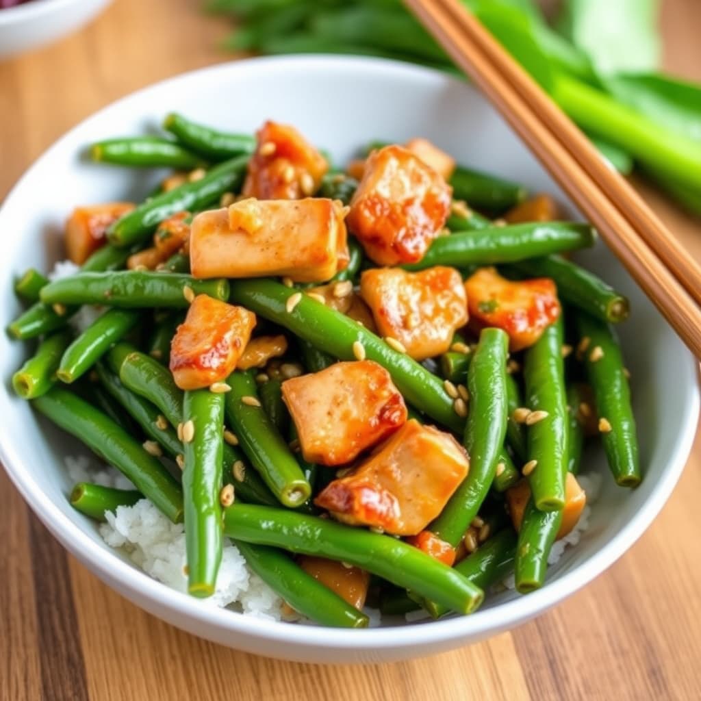 Krydrede grønne bønner og svinekjøtt, asiatisk stil